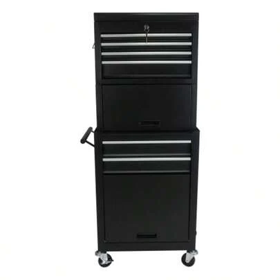 Tool Cabinet On Wheels, 6-Switchable Rolling Toolbox With 4 Universal Wheels, 2 In 1 Removable Toolbox Storage Organizer For Garage, Workshop, Repair Shop, Black.