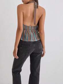 Top sin mangas elegante con volantes y espalda descubierta, top de fiesta plisado tipo chaleco con estilo Y2K - Multicolor - Ver 4