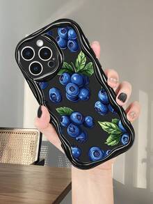 Funda para teléfono con diseño de arándanos y hojas verdes, a prueba de golpes, ajustada, moderna y con estampado de comida, compatible con iPhone 16ProMax/16E/16Pro/16Plus/16/15ProMax/15Pro/15Plus/15/14ProMax/14Pro/14Plus/14/13ProMax/13Pro/13/13Mini/12ProMax/12Pro/12/12Mini/11ProMax/11Pro/11/XSMAX/XR/X/XS - Blanco - Ver 11