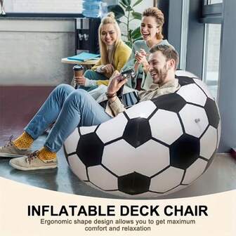 1件装足球造型充气沙发（单人座），采用耐用PVC材质，休闲椅，运动主题装饰现代充气沙发，适合室内/室外使用，可用于客厅、卧室、办公室、阳台、旅行、露营、野餐等场合，便携式充气椅，野餐家具，时尚设计，舒适坐垫，慵懒躺椅，适用于办公用品、足球周边、庭院装饰、露营配件、足球礼品、个性化礼品
