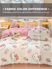 SANRIO 3件套可爱印花床上用品套装 - （1件被套+2件枕套，不含填充物），卡通全尺寸，柔软舒适，适合宿舍、家庭卧室、酒店，四季皆宜，带拉链封口和枕套，多种颜色可选，加大尺寸床上用品套装 - 粉色 - 查看 7