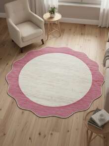 1 pièce Tapis rond asymétrique en peluche rose lavable, convient pour le salon, la salle à manger, le bureau, la chambre, la salle de yoga. Texture en peluche courte. Décoration de maison personnalisée, mode maison, préférée des jeunes. Lavage machine. Nouveau design. Plusieurs tailles disponibles. Cadeau de pendaison de crémaillère, cadeau de nouvel an - Rose bonbon - Voir 4