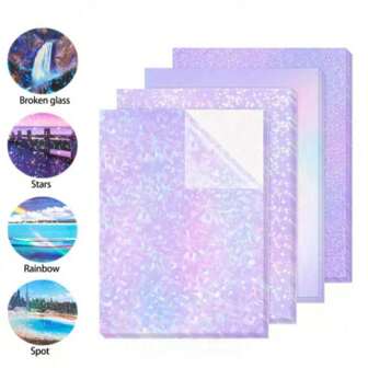 20 Sheets - Clear Holographic Vinyl Sticker Paper, A4 Size (21.08*29.72 Cm), 4 Styles Mixed (Rainbow, Broken Glass, Stars, Dots), Self-Adhesive Cold Lamination Film, DIY Crafts, Creative Projects, Holographic Effect, Rainbow Pattern, Durable Material, Smooth Finish, Adhesive Film