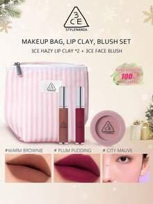 Bolsa de maquillaje rosa y blanca