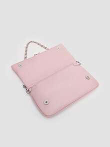 1pc Women's Chain Shoulder Bag, Crossbody Bag, Litchi Grain Underarm Bag With Chain, Minimalist Fashion Small Square Bag, Shoulder & Crossbody Bag With Detachable Strap - 粉色 - 查看 7
