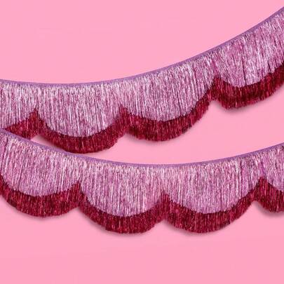 แบนเนอร์ทินเซลเมทัลลิกขอบหยักสีชมพู, ฉากหลังพู่สีชมพู 1.8 ม. พู่ฟอยล์สีชมพู, แบนเนอร์พู่ - พู่ทินเซลปาร์ตี้แบบเลเยอร์สำหรับแบนเนอร์ปาร์ตี้ การตกแต่งปาร์ตี้สละโสด, ฉากหลังบูธถ่ายภาพวันเกิด, ของตกแต่งสุขสันต์วันเกิด, ของตกแต่งงานเลี้ยงปีใหม่, แบนเนอร์สำหรับอาบน้ำเจ้าสาว, ของตกแต่งวันวาเลนไทน์