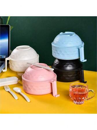 19cm*17cm Ramen Bowl Set, Noodle Bowl, Heat Resistant, Easy To Clean, Ramen Cooking Utensils, Noodle Bowl Set, Microwave Noodle Bowl With Spoon, Chopsticks And Fork, Best Companion For Instant Noodles, Suitable For RV Camping, Picnic, Kitchen, Dorm