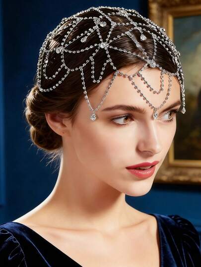 Bridal Wedding Crystal Accessories Tassel Veil Headband Display Accessories, Cross-Border New Accessories; Personalized Exaggerated Crystal Long Tassel Headband; Hip-Hop Punk Hair Chain; Hair Scrunchies