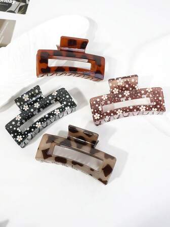 3pcs Vintage Boho Black-Brown Hollow Sunflower Flower Hair Claw Clips, 8cm/3.15in Hollow Floral Hair Clips, Leopard Non-Slip Handle Hair Claws, Fashionable Versatile High-End Elegant Minimalist Solid Color Hair Clips, Suitable For Daily Outing, Leisure, Party, Commuting, Vacation, Washing Face, Makeup, Matching Clothes Hair Accessories Fashion Hair Clutch Elegant Hair Jaw Clip