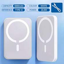 XBJ White The Mini Portable Mobile Phone Power Bank Charger Has A Capacity Of 5000 MAh And Features Wireless Magnetic Fast Charging With A Super-Fast Charging Power Of 15W. It Is Suitable For Wireless Charging Of Various Phone Models And Other Series Of Mobile Phones, And Is Compatible With Most Electronic Products On The Market. It Is The Best Emergency Power Source For Business Trips, Travels, Camping And Other Outdoor Activities.White - Sạc không dây từ tính siêu nhanh 15W - Xem 1