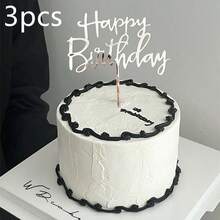 3件生日快乐纯色蛋糕装饰 - 銀色 - 查看 3