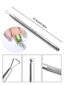 TWOING 五件套不锈钢指甲钳套装，包含死皮去除棒、指甲修剪工具、指甲锉和UV卸甲水——专业指甲护理工具，用于去除死皮和指甲产品 - 銀色 - 查看 9