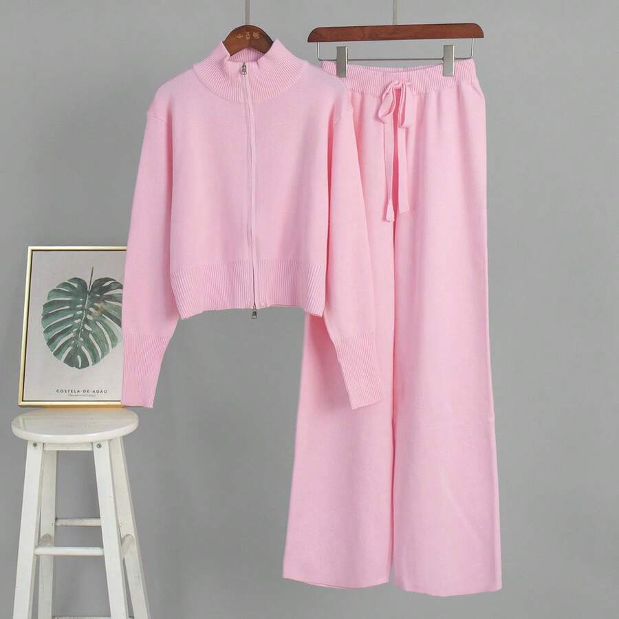 Women Sports Sweater Co-Ords - Pink - View 1