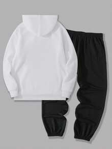 Herren Lässiger Streetwear Englisch Buchstaben Muster Hoodie und Jogginghose Set - Weiss - Übersicht 4