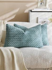 1 buah Sarung Bantal Bergaris Bohemian Warna Biru Muda (Isi Bantal Tidak Termasuk), Sarung Bantal Persegi Dekoratif Warna Solid Bahan Corduroy Lembut, Cocok untuk Liburan, Sofa, Kamar Tidur, Tempat Tidur, Semua Musim - Dusty Blue - View 7