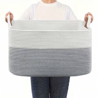 OYHOMO Large Woven Rope Laundry Basket Modern Storage Basket For Laundry, Toys, Clothes, Blankets Or Home Decor - 18.9x13.4x11 Inches - Soft Material, Large Capacity, And Multifunctional