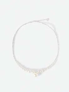 Opalesca 1 chiếc vòng cổ ngọc trai bạc Sterling S925 thiết kế tối giản sáng tạo, trang sức chất lượng cao, không gây dị ứng, hộp quà tặng cho bạn gái sinh nhật hoặc kỷ niệm - Bạc - Xem 2