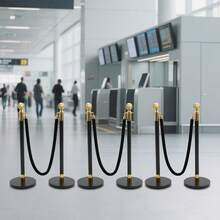 SanBouSi 6-Pack Barrier Post Kit With 4 Ropes, Stainless Steel, Black & Gold, Wind-Resistant Base, Easy Installation For Event Crowd Control & Queue Management - Gold and Black - View 10