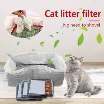 2/6/10pcs Reusable Cat Litter Filter, Hands-Free Pet Waste Liner With Filter Net, Durable Polyethylene, Universal And Convenient For Cleaner Cat Litter Boxes, Easy To Clean And Control Odor, Pet Waste Cat Litter, Hands-Free Waste