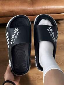 Lightweight, Comfortable & Fashionable Color Block Letter Pattern Slide Sandals, One-Piece Molded EVA Material Thick Sole, Waterproof, Non-Slip, Quick-Drying, Suitable For Indoor And Outdoor Wear, Unisex Design Casual Open Toe Non-Slip Durable Slippers