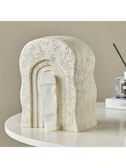 Modern Minimalist Style Resin Tissue Box With Tissue Dispenser Slot, Durable Decorative Storage Box For Bathroom And Vanity, Thick Textured Design, Suitable For Toilet Paper, Bedside Table, Desk - Minimalist Design (Compatible With Standard Tissue)