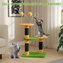 DOGAT Cat Tree 75cm Small Indoor Cat Scratching Post Tower With Flower Platforms 2 Spring Toy Balls Bee Design Kitten Activity Centre For Apartments Corners And Small Spaces - Green - Green - View 4