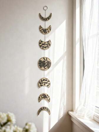 1 pieza Decoración colgante de pared con fase lunar y patrón de hoja de Monstera, decoración de habitación de estilo boho, arte de pared de papel de estilo natural, ornamento colgante ligero, decoración de hogar minimalista y bohemio, estilo tropical y botánico, placa decorativa colgante para sala de estar, dormitorio, apartamento, dormitorio, oficina, regalo de inauguración de la casa