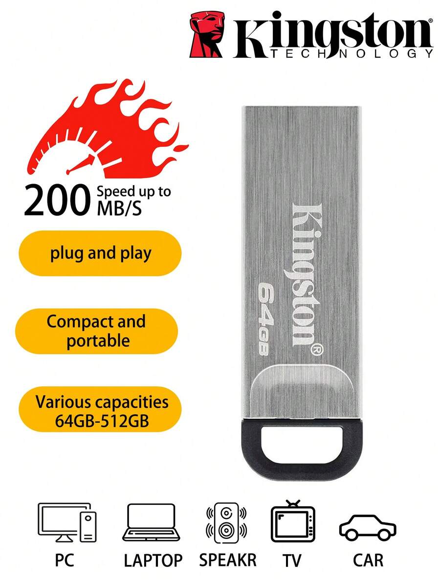 KINGSTON 金士顿 DTKN 64GB/128GB/256GB/512GB 高速车载电脑移动U盘 - 銀色 - 查看 1