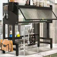 Over The Sink Dish Drying Rack - Kitchen Sink Rack With Cover For Dishes, Bowls & Tableware - Black - View 2