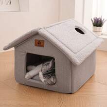 1 Peça Cama para Cachorro/Gato em Formato de Casa Removível e Lavável, Cama de Estimação Multiuso Semi-Fechada, Quente, Macia, Confortável e Durável, Adequada para Gatos e Cachorros Médios/Pequenos, Todas as Estações, Disponível em Várias Cores