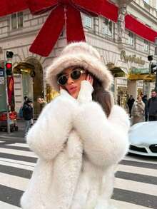 Women's Plush Gradient Faux Fur Bucket Hat, Thick Warm Fluffy Faux Fox Fur Luxury Panama Bucket Hat For Winter - Multicolor - View 4