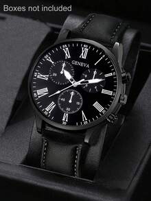 SOKI SOKI 1块男士时尚圆形石英表，PU表带，适合日常佩戴、生日派对、节日聚会、自用或送礼，不含礼盒。 - 黑色 - 查看 8