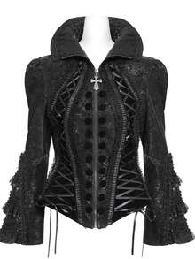 EVA LADY Gothic Palace Party Lace Jacquard Tie-Up Off-Shoulder Ruffle Sleeve Slip Dress - Red and Black - View 17