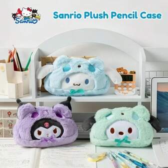  Estuche de lápices de peluche Pochacco de Sanrio - Bolsa de almacenamiento de artículos de papelería de gran capacidad, bolsa de suministros de estudiante Kuromi de jade artificial, bolsa de artículos de papelería linda y de alto valor