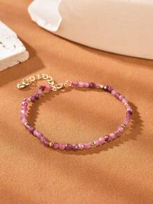 1pc 18K Gold Plated Natural Pink Beryl Faceted Bead Bracelet - Pink Tourmaline - View 1