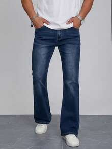 Men's Slim Fit Straight Leg Flare Jeans, Casual, Fashionable, Everyday Wear - Medium Wash - View 2