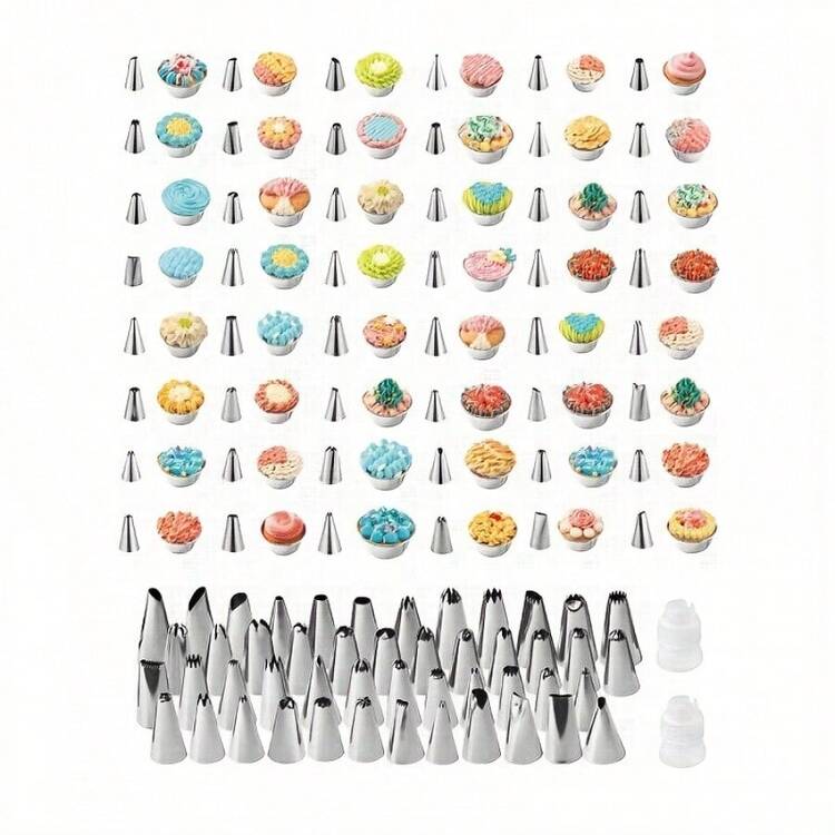 Multifunctional Stainless Steel Piping Nozzle Set, Includes Dedicated Adapter, Easy Assembly And Extrusion. From Basic Piping To Complex Designs, Enrich Your Cupcake And Dessert Creation, Ignite Your Baking Inspiration. - - - View 5