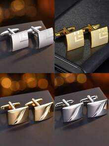 1对男士几何方形铜袖扣，适合婚礼、商务、日常佩戴、圣诞礼物 - 彩色 - 查看 1