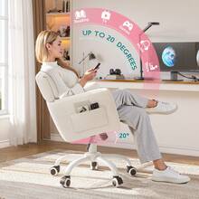 EnHomee Home Office Chair With Wheels & Side Pockets Vanity Chair Adjustable Height Soft Upholstered Modern Desk Chair With Backrest & Arm For Bedroom, White - trắng - Xem 2