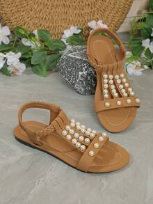 2026 Nuevas sandalias planas de correa plana para verano, sandalias planas marrones - 1 par de zapatos planos elegantes, sandalias con hebilla dorada retro de moda, sandalias de playa y resort, elegante dama, estilo universitario preppy, elegante, resort, playa, bohemio, casual, piel de PU, hebilla, playa, vacaciones, boda, universidad, resort, fiesta, oficina, interior/exterior, primavera/verano/otoño - Marrón - Ver 17