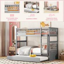 90*200cm Etagenbetten Kinderbetten Dreierbetten Etagenbetten mit Ausziehbett Hohe Geländer Stabile Treppe Grau - Cinza - Ver 2