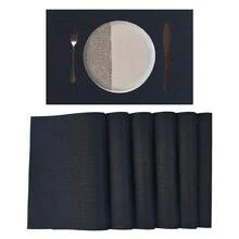 millianess 4pcs Set Modern Minimalist Style Premium Placemats, Latte/Navy/Charcoal/Mustard/Watermelon/Light Grey/Black/Olive Green, Satisfying Different Dining Table Matching Needs. Exquisite Bamboo Grain Design, Delicate Texture, Elevating Natural Upscale Feel And Dining Ambiance. Minimalist Chic Style, Clean Lines, Suitable For Various Home Decor Styles, Showcasing Tasteful Living. - Black - View 4