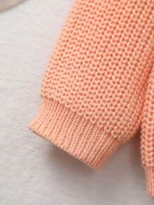 Unisex Baby Classic Solid Color Crew Neck Knit Sweater Top, Crew Neck Design, Solid Color Design, Solid Color More Suitable For Handmade Embroidery By Mothers, Add Some Elements Mothers Like, Suitable For Casual Wear Or Layering - Orange - View 3