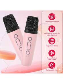 2025 New Mini Bear Multifunctional Wireless Karaoke Speaker | Dual Microphones, Multiple Voice Changing Modes, Large Capacity Battery, Various Playback Modes, Compact And Portable, Perfect For Home KTV, Outdoor Use, Birthday And Holiday Gifts, Ideal Christmas Gift - Pink (two microphones) - 查看 3