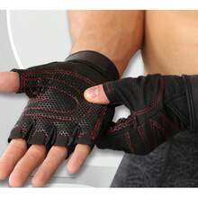 1 par de luvas de treino com suporte para os pulsos, para homens. Luvas antiderrapantes de meio dedo com proteção para o pulso, ideais para exercícios como barra fixa e levantamento de peso, prevenindo calos. - Preto - Ver 3
