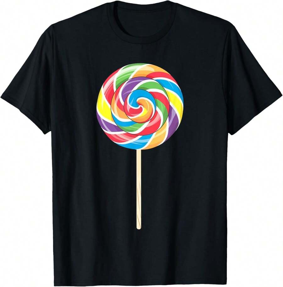 AANGED Lollipop Shirt Men Women Rainbow Sucker Candy Costume T-Shirt - 黑色 - 查看 1