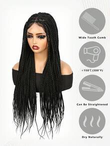30 Inch Full Lace Long Box Braiding Hair Wigs Black Hair With Baby Bangs Synthtic Braided Hair Wig Hand-Woven Box Braids Low Temperature Fiber Look Natural Fashion Extension Hair Wigs For Women Wear Party Cosplay Daily And Music Festival