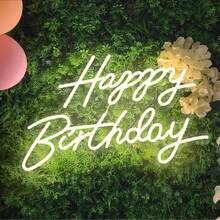 1件暖黃色手寫體「Happy Birthday」霓虹燈，生日派對氛圍提升燈，USB供電，適合生日派對裝飾，氛圍燈，送給朋友的禮物 - 彩色 - 查看 1
