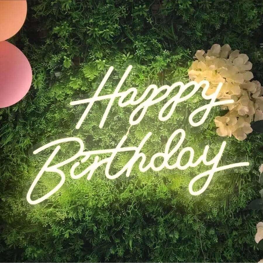 1件暖黃色手寫體「Happy Birthday」霓虹燈，生日派對氛圍提升燈，USB供電，適合生日派對裝飾，氛圍燈，送給朋友的禮物 - 彩色 - 查看 1