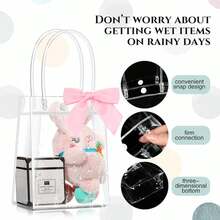10 piezas Bolsas de regalo de plástico transparente con lazo de cinta, tamaño aproximado de 15x13x7cm (5.9x5.1x2.8 pulgadas), reutilizables, adecuadas para bodas, cumpleaños, baby shower, regalos de boda, obsequios para fiestas nupciales, decoraciones de pasteles, embalaje, decoraciones de fiesta - Rosa Pálido - Ver 2